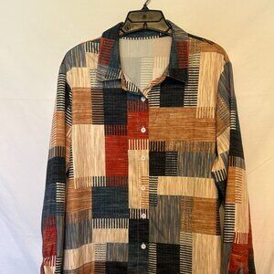 SCACTO Women's Elegant Retro Plaid Button -Front Shirt -Long Sleeve Size 2XL(14)